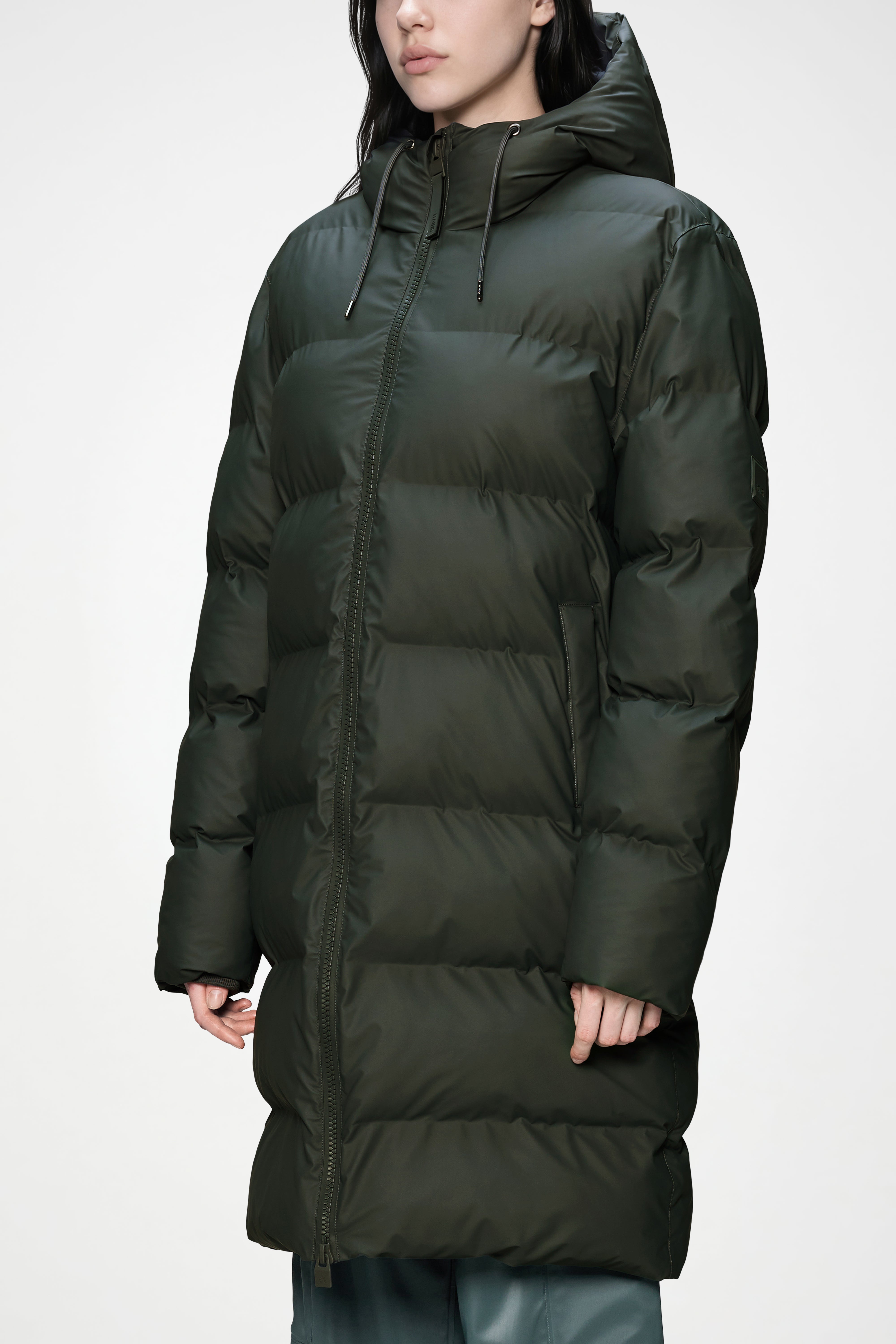 RAINS Alta Longer Puffer Jacket Green Jacket