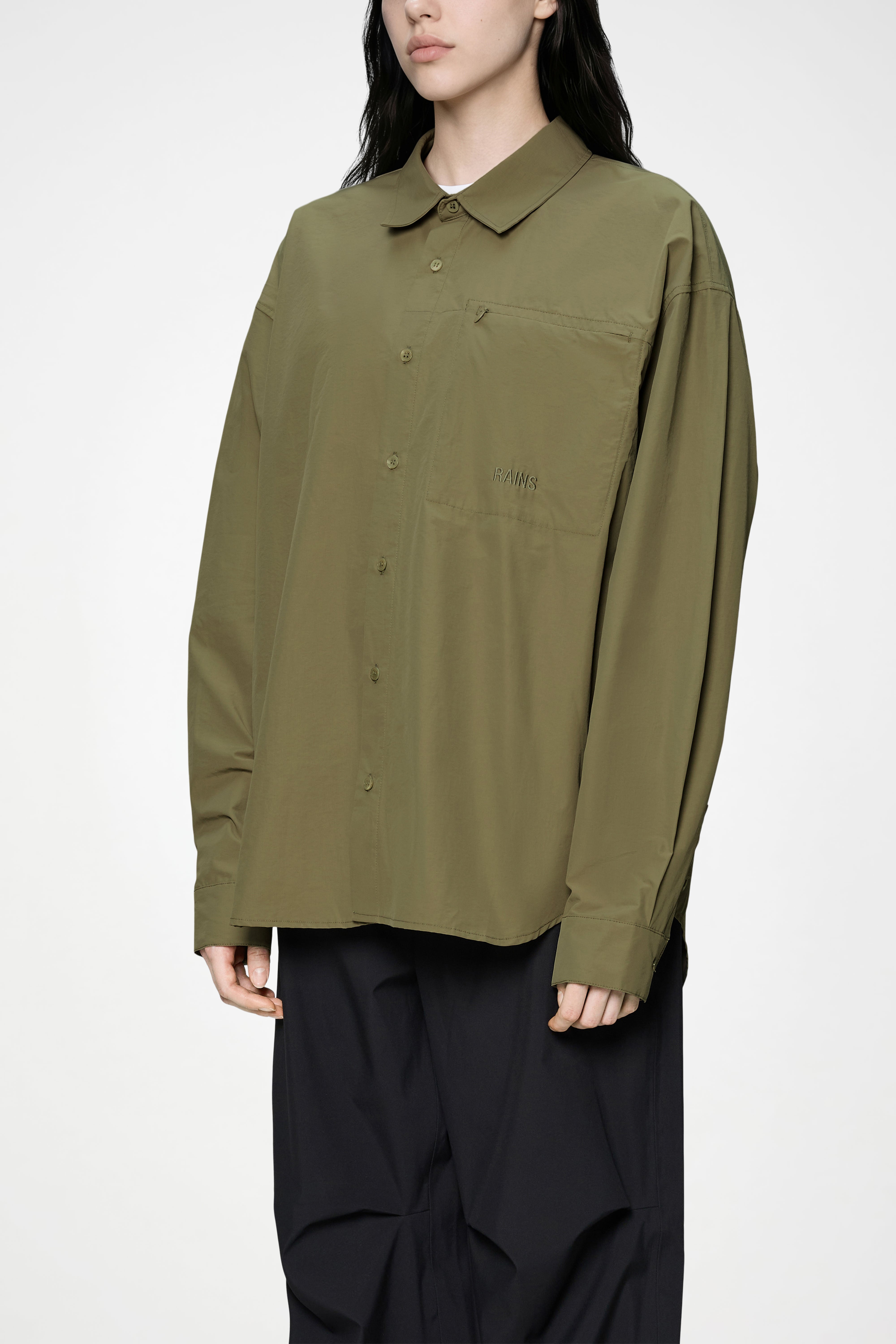 RAINS Light Woven Long Sleeve Shirt Moss Long Sleeve