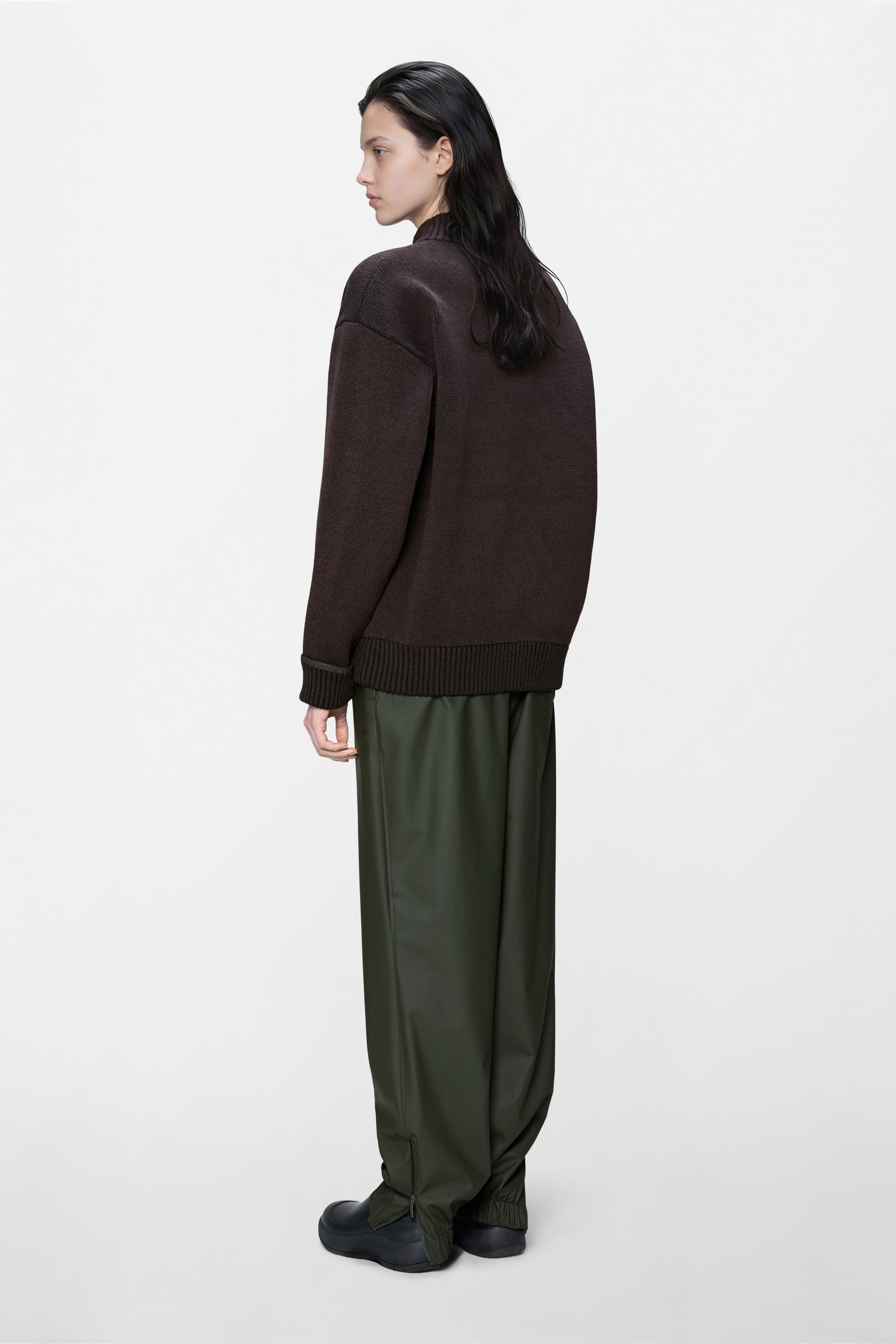 RAINS Sowa Knit Zip Cardigan Bark / Black Long Sleeve